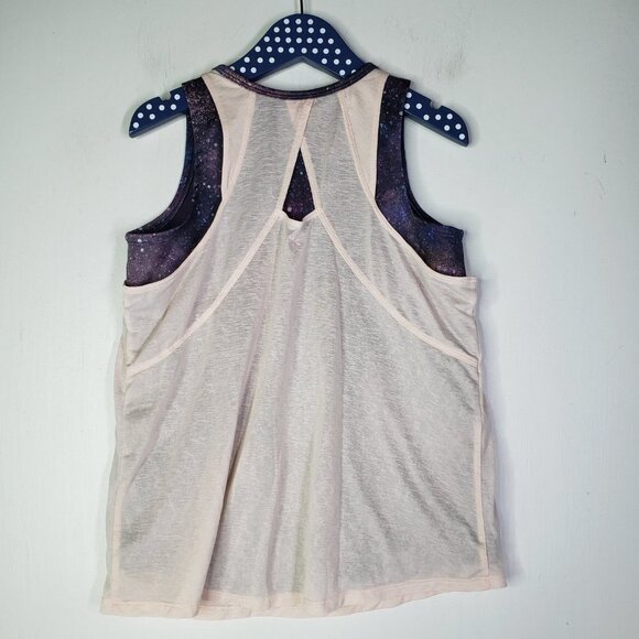 Athleta Girl Team Up Layered Tank L 12 Pink Navy Blue Galaxy Print - Picture 7 of 9